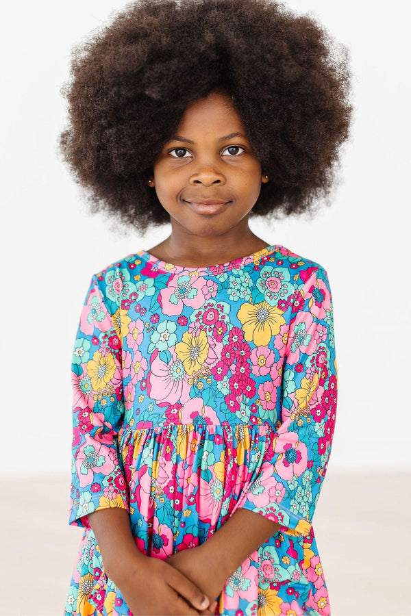 feeling-floral-3-4-sleeve-pocket-twirl-dress Mila &  Rose - Sophia's Style-Feeling Floral 3/4 Sleeve Pocket Twirl Dress-6-12M--1